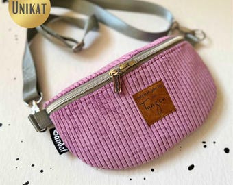 UNIKAT Bauchtasche Gürteltasche HipBag Crossbag Crossbody Umhängetasche aus Cordstoff in Lila
