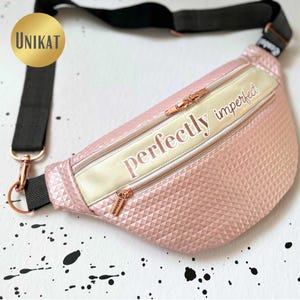 Unikat Bauchtasche Gürteltasche HipBag Crossbag Crossbody Umhängetasche aus Kunstleder / Nietenleder Rosé metallic