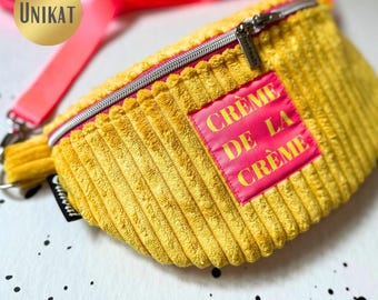 UNIKAT Bauchtasche Gürteltasche HipBag Crossbag Crossbody Umhängetasche aus Cordstoff in Gelb
