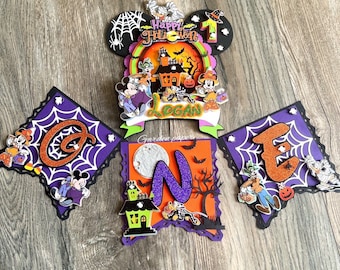 Banner de silla alta de Mickey para Halloween: adorno personalizado para tarta Smash