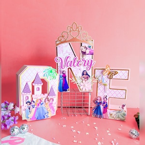 Centro de mesa con letras 3D de princesa: Decoración para fiesta de cumpleaños de niña