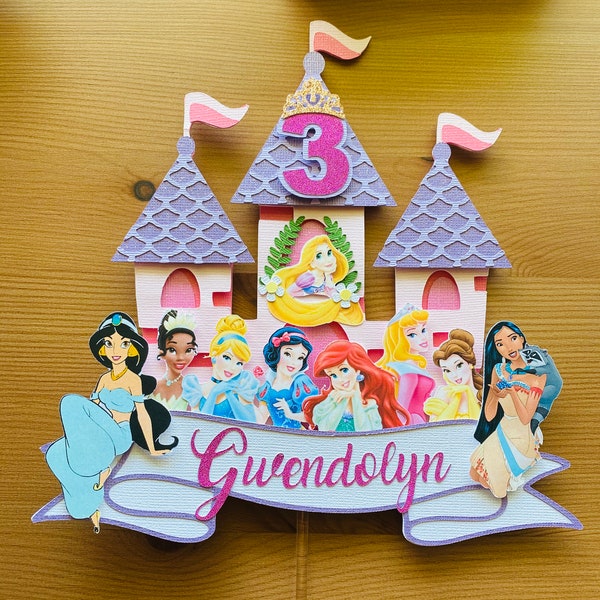 Disney Princess Cake Topper, Personalized Cake Topper,Disney Princesses Cake Topper, Custom Princess , Tea Party Decor, Princess Cake Topper