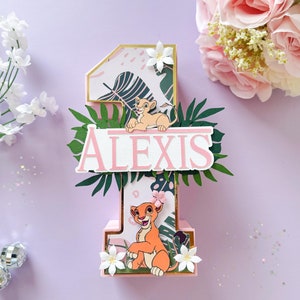 Nala Número 3D, Aniversário de menina Rei Leão, Festa Rei Leão, Decoração de festa infantil, Uma letra 3D, Tema Safari, Decoração de 1º aniversário, Letra 3D