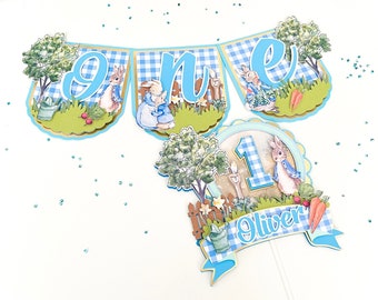 Peter Rabbit High Chair Banner,Bunny Birthday Party,Easter Party Decor,Baby Shower Peter Rabbit,Peter Rabbit Theme,Boy Birthday,1st Birthday