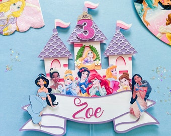 Personalized Princess Castle Cake Topper: Glitter Birthday Party Decor