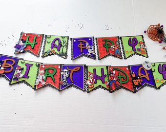 Banner de Halloween de Mickey y sus amigos: Decoración de trona, fiesta Boo