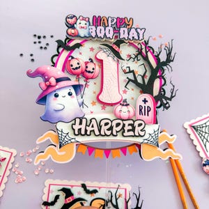Spooky One Cake Topper: Pink Halloween Ghost Party Decor