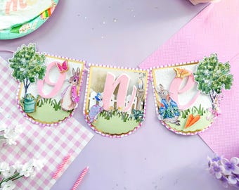 Girl Peter Rabbit Banner, Some Bunny is One banner, Bunny Theme, Easter Birthday, Peter Rabbit 1st Birthday High Chair banner, Bunny Party