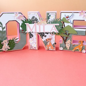 Letras 3D inspiradas en El Rey León, Letras de Nala, Cumpleaños de niña El Rey León, Fiesta El Rey León, Decoración para niños, Letras 3D, Letras 3D, Decoración