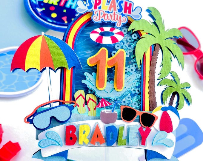 Custom Pool Party Cake Topper | Pink Pool Party Birthday Decorations ...