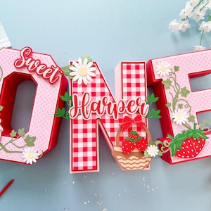 Letras 3D de fresa, primer cumpleaños de bayas, decoración de fiesta de fresa, tema de fresa, letra 3D de primer cumpleaños de bayas, accesorio para pastel smash