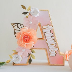 Letras florales 3D, Carta personalizada 3D, Decoración de guardería, Decoración de escritorio, Decoración de cumpleaños, Decoración de flores, Tema de letras florales, Decoración de bodas