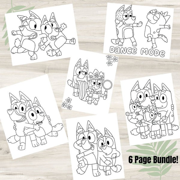 Bluey Bingo Coloring Pages - 6 Pack Digital Download - Print at Home - Bluey Gift Favors - Bluey Party - Bluey Birthday - Bluey Show Gifts