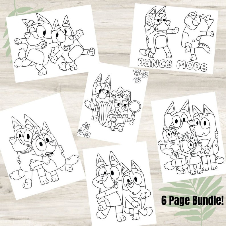 Bluey Bingo Coloring Pages 6 Pack Digital Download Print at Home Bluey