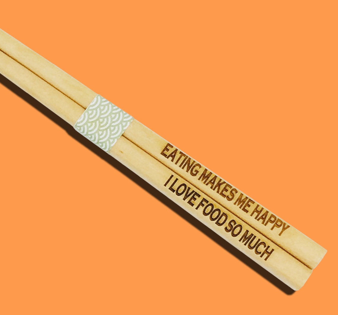 Wooden Engraved Chopsticks Eating Makes Me Happy/I Love Etsy