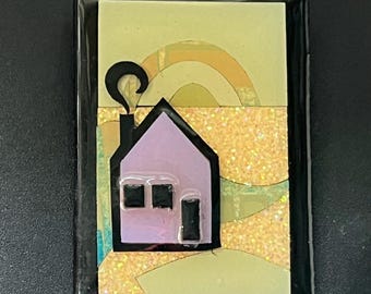 Vintage House Pins By Lucinda Purple & Gold Glitter Brooch