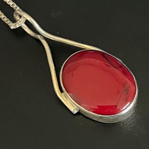 Vintage JRI Mexico Sterling Silver Red Jasper Pendant Necklace
