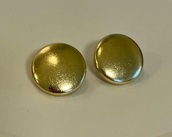 Vintage Metallic Gold Round Fabric Covered Metal Pierced Earrings