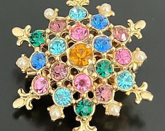 Vintage Jewels By Emmons Multi Colored Goldtone Metal  Brooch Pendant In Original Packaging