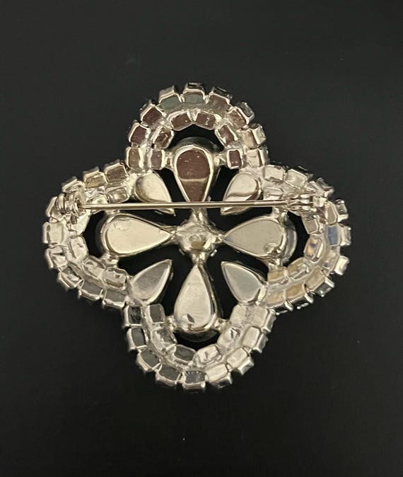Vintage Crystal Clear Clover  Shape Rhinestone Brooch View 2