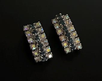 Vintage Blue & Clear Rhinestone Clip On Earrings