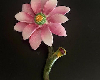 Vintage Cara Staffordshire Hand-Painted Flower Brooch – Pink, Green, Yellow Bone China