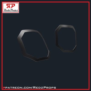 May include: Two black, geometric frames with a glossy finish. The frames have a unique, angular design against a dark background. The Redz Props logo is in the top left corner, and the Patreon URL is at the bottom.