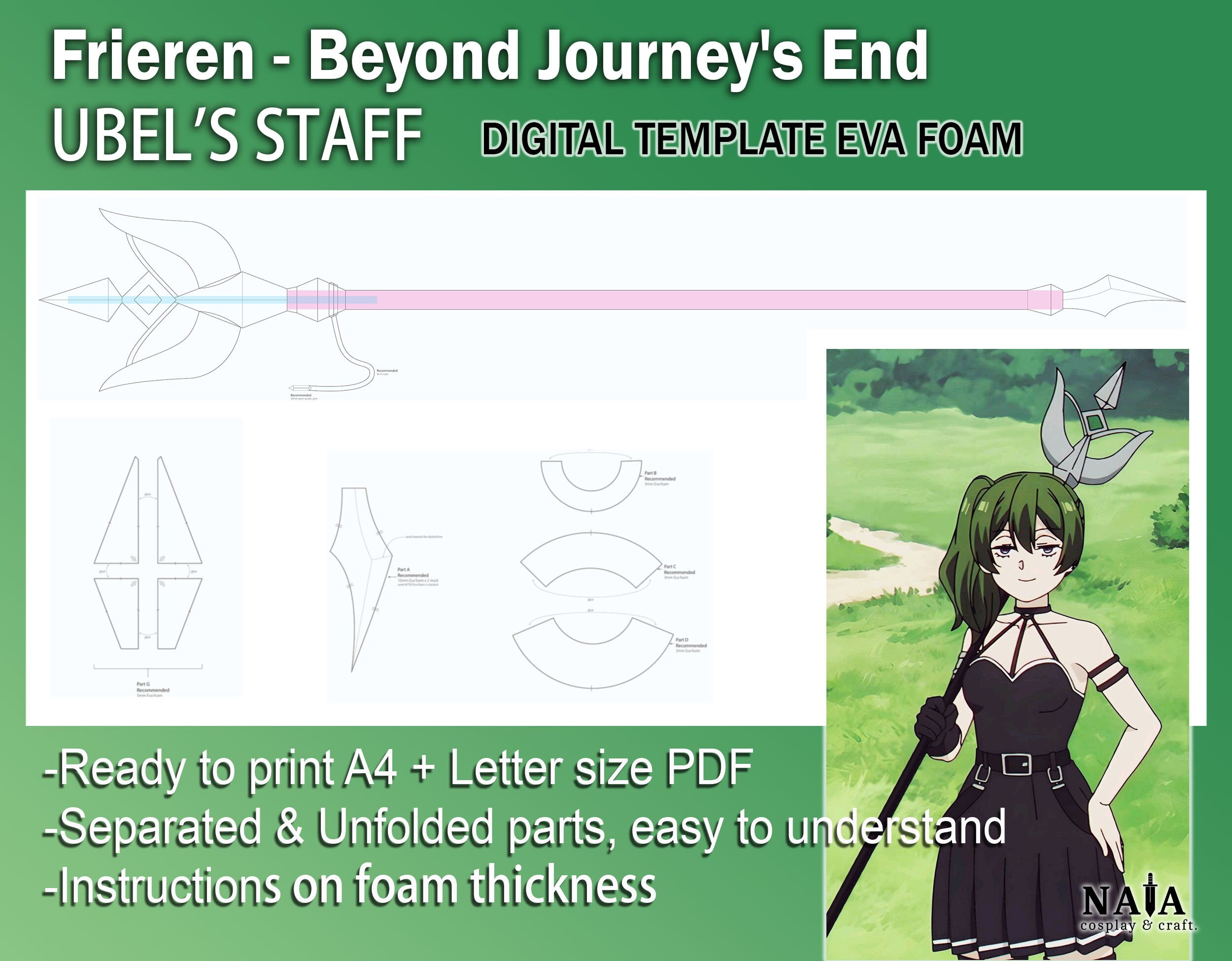 Ubel Staff Cosplay prop template pattern blueprint PDF for EVA foam lance - Frieren: Beyond Journey's End