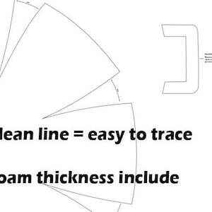 May include: Diagram showing how to cut foam for a handle. The diagram includes a clean line to trace and the text "foam thickness include".