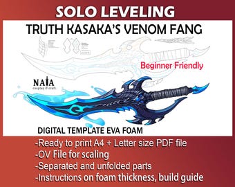 Truth Kasaka Venom Fang dagger template pattern - Sung Jin woo cosplay Solo Leveling