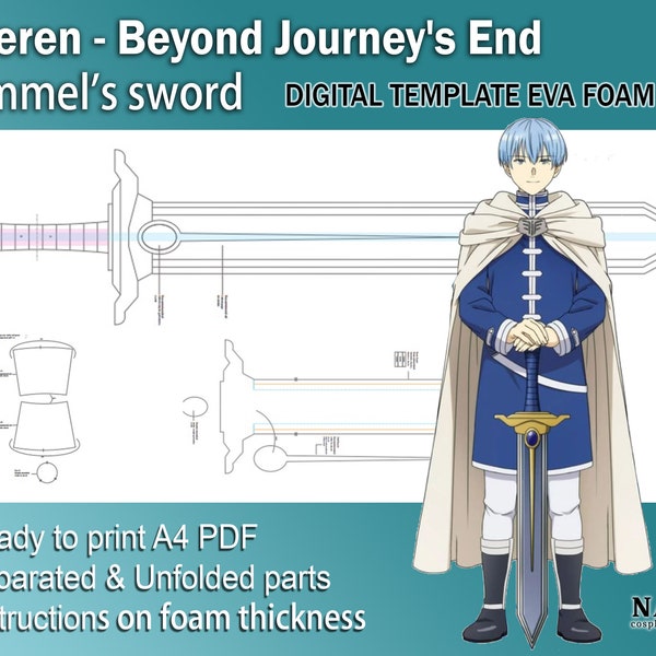Frieren: Beyond Journey's End Cosplay prop Himmel's sword Digital DIY template pattern blueprint EVA foam PDF