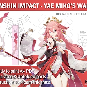 Puede incluir: Una plantilla digital para una varita de Yae Miko de Genshin Impact, diseñada para la elaboración con espuma EVA. La plantilla está lista para imprimir en papel A4 e incluye instrucciones sobre el grosor de la espuma. La plantilla está separada y desplegada para un fácil montaje.