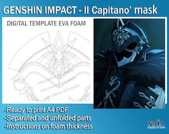 Genshin Impact cosplay prop Il Capitano's mask The Captain Fatui Harbingers DIY Digital template pattern blueprint EVA foam