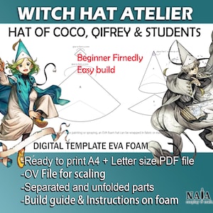 Witch Hat Atelier Coco Qifrey and student&#39;s hat cosplay prop - Digital PDF template pattern blueprint for EVA foam