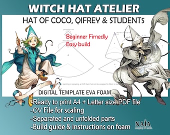 Witch Hat Atelier Coco Qifrey and student's hat cosplay prop - Digital PDF template pattern blueprint for EVA foam
