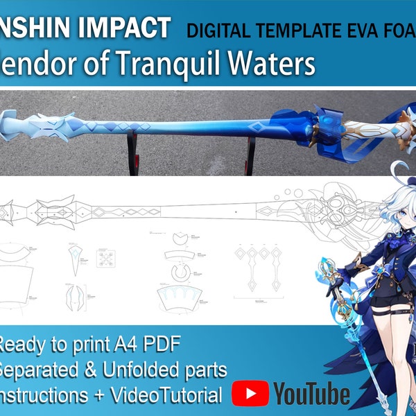 Genshin Impact Cosplay Prop - Splendor of Tranquil Waters Furina's sword weapon Digital DIY Template Pattern blueprint EVA foam