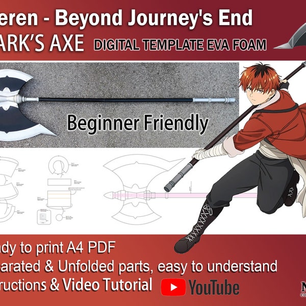 Frieren: Beyond Journey's End Cosplay prop Stark's Axe Digital DIY template pattern blueprint EVA foam PDF