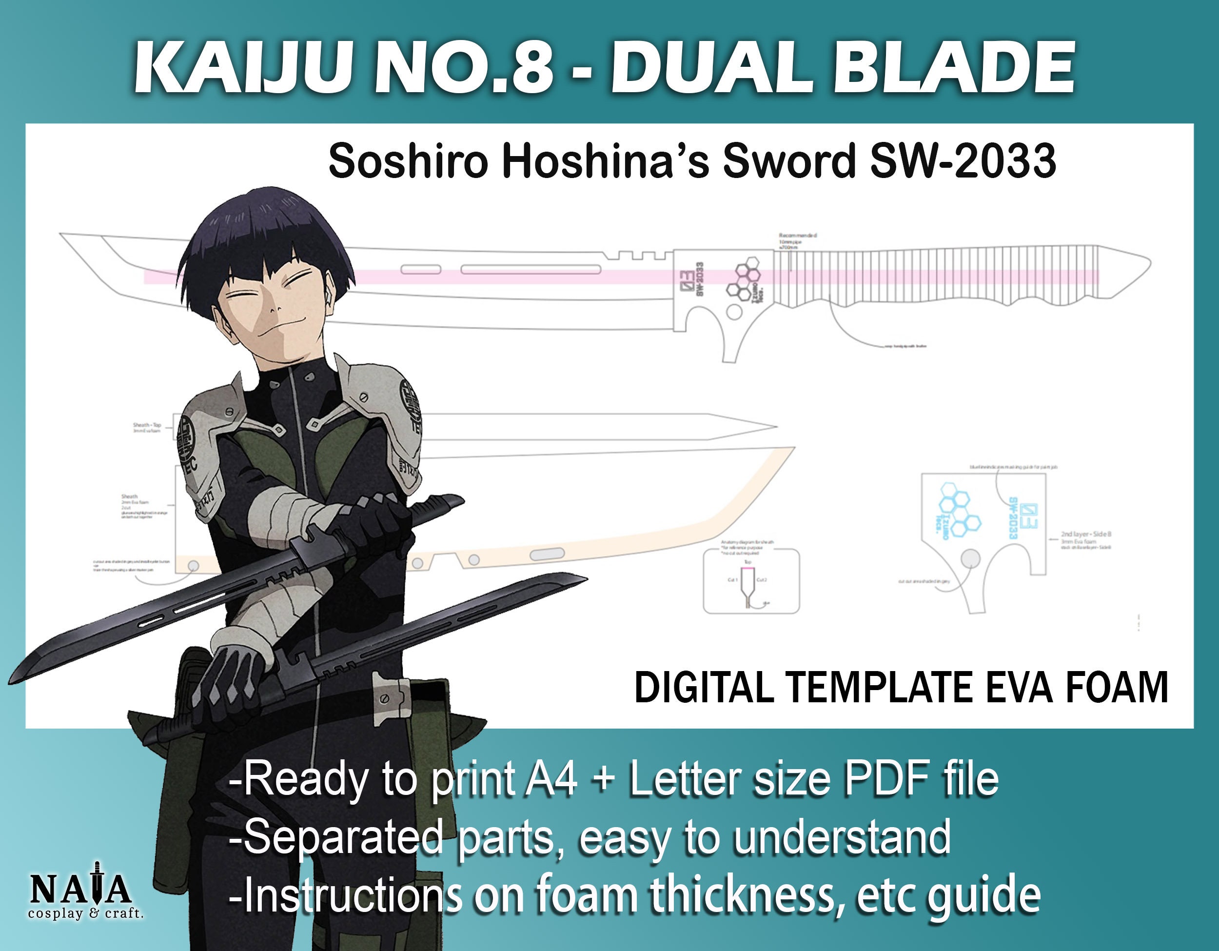 Kaiju Soshiro Hoshina Sword Dual Blade SW-2033 Template Pattern