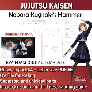 Puntello cosplay Jujutsu Kaisen Nobara Kugisaki Hammer - Modello modello PDF digitale per schiuma EVA