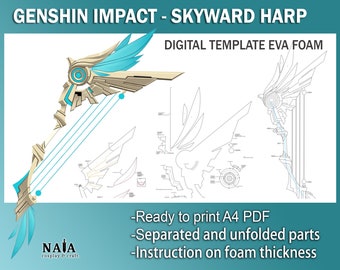 Genshin Impact Skyward Harp Bow Cosplay Template - PDF EVA Foam pattern Tartaglia Childe