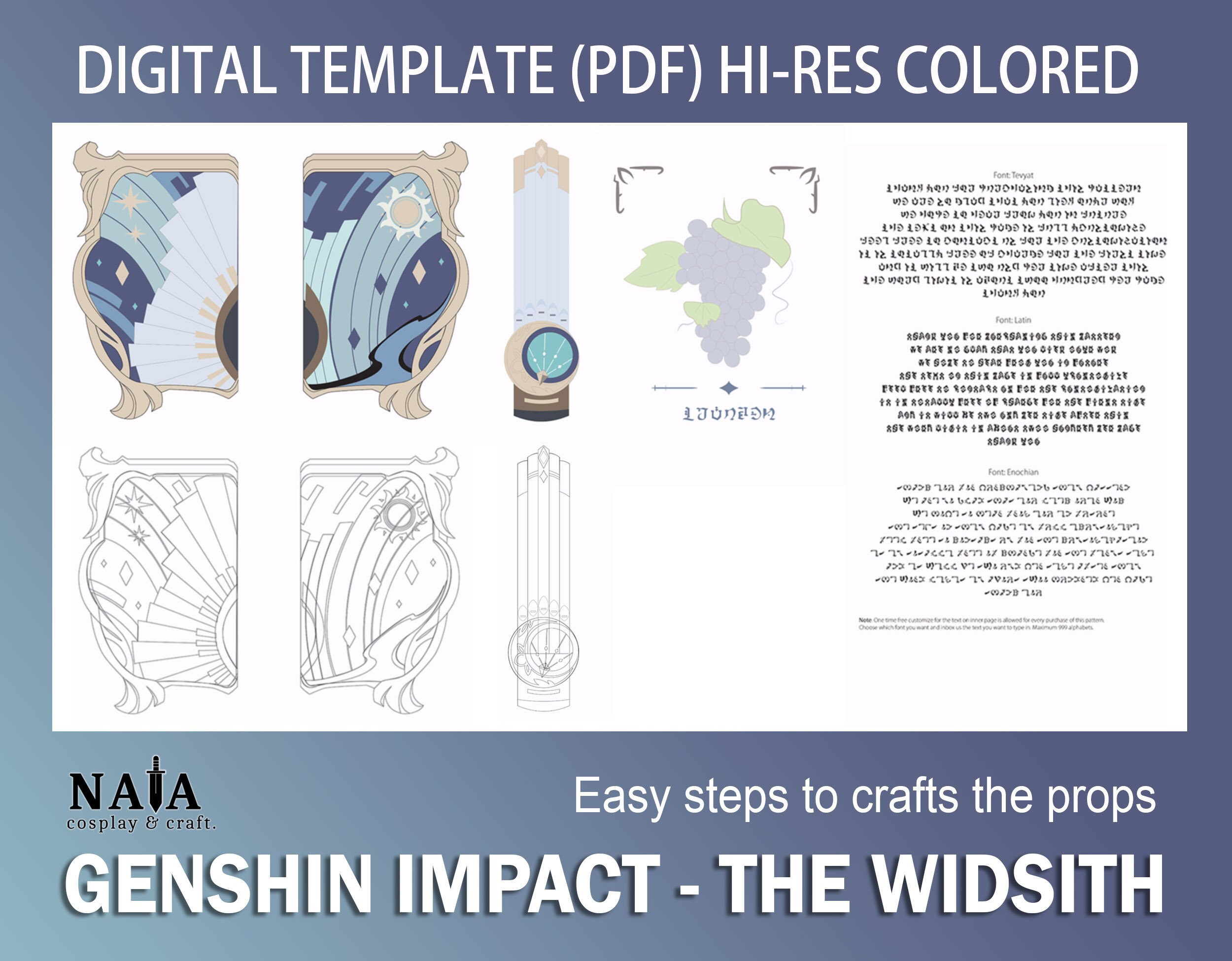 Genshin Impact Cosplay Prop - The Widsith DIY Digital Template Pattern Hi-Res Color Printing catalyst boook Mona surose Lisa