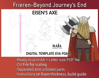 Eisen&#39;s Axe Beyond Journey&#39;s End Cosplay prop template pattern blurprint PDF for EVA foam