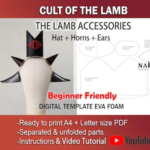 Cult of the Lamb cosplay Accessories Template Pattern PDF for EVA foam Crown horn ears