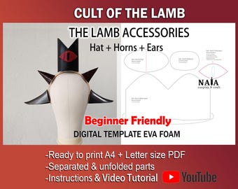 Cult of the Lamb cosplay Accessories Template Pattern PDF for EVA foam Crown horn ears
