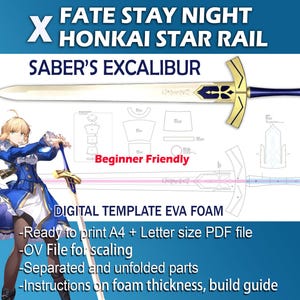 Fate Stay Night X Honkai Star Rail Saber Excalibur cosplay prop - DIY Digital Template Pattern Blueprint PDF EVA foam