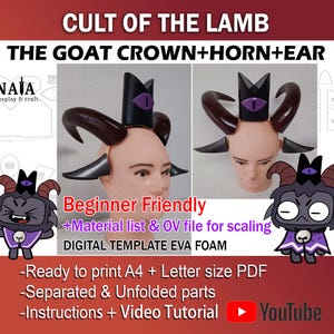 The Goat Cosplay Accessories Cult of the Lamb cosplay Template Pattern for EVA foam Crown horn ears PDF