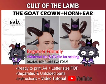 Accessori Cosplay The Goat Cult of the Lamb Modello cosplay Modello per orecchie a forma di corno di corona in schiuma EVA PDF