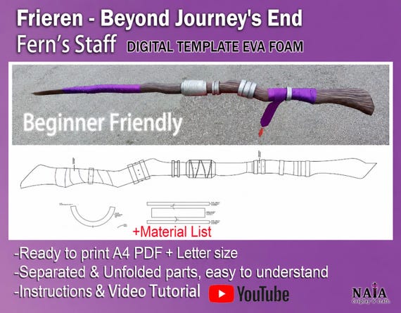 Fern staff - Beyond Journey's End Cosplay template pattern blueprint PDF for EVA foam