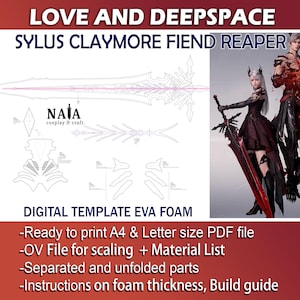 Love and Deepspace Fiend Reaper Sylus claymore cosplay prop - Digital PDF template pattern blueprint for EVA foam sword