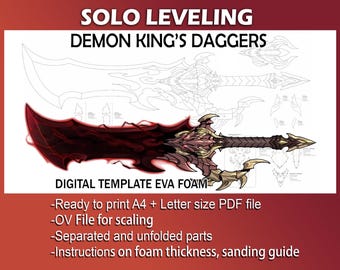 Solo Leveling Arise Demon King Dagger Cosplay Prop - Plantilla digital PDF, patrón, plano, espuma EVA Sung Jin Woo